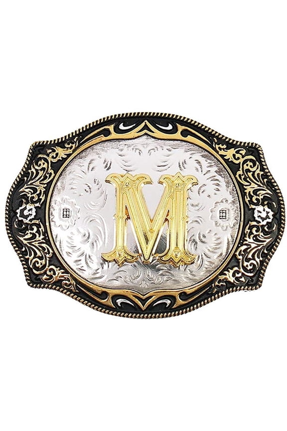 Western Belt Buckle Initial Letters ABCDMRJ to Z Cowboy Rodeo Small Gold Belt Buckles for Men Women