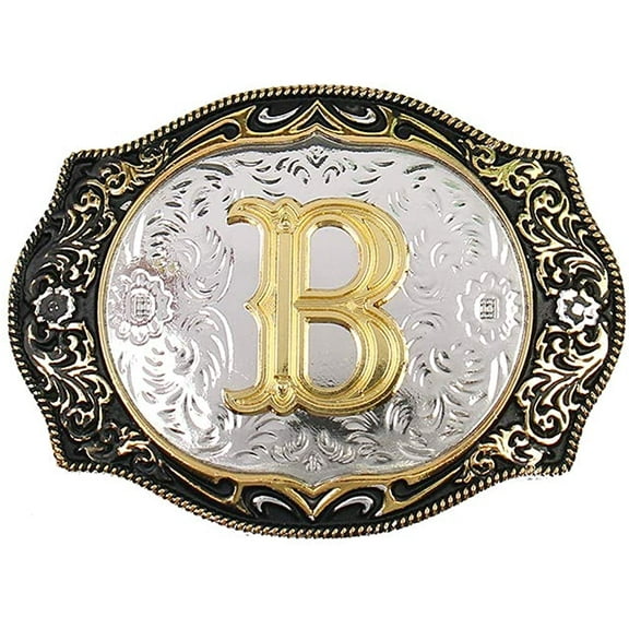 Western Belt Buckle Initial Letters ABCDMRJ to Z Cowboy Rodeo Small Gold Belt Buckles for Men Women