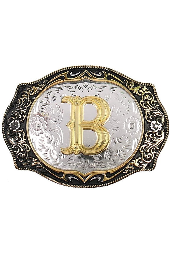 Western Belt Buckle Initial Letters ABCDMRJ to Z Cowboy Rodeo Small Gold Belt Buckles for Men Women