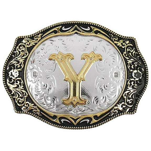 Western Belt Buckle Initial Letters ABCDMRJ to Z Cowboy Rodeo Small Gold Belt Buckles for Men Women
