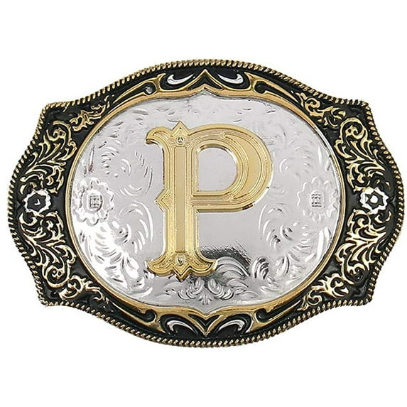 Western Belt Buckle Initial Letters ABCDMRJ to Z Cowboy Rodeo Small Gold Belt Buckles for Men Women