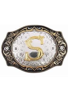 Western Belt Buckle Initial Letters ABCDMRJ to Z Cowboy Rodeo Small Gold Belt Buckles for Men Women