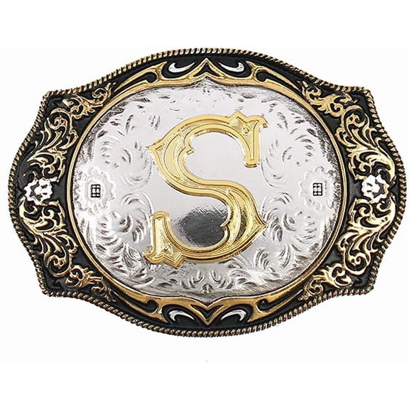 Western Belt Buckle Initial Letters ABCDMRJ to Z Cowboy Rodeo Small Gold Belt Buckles for Men Women