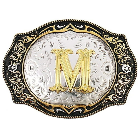 Western Belt Buckle Initial Letters ABCDMRJ to Z Cowboy Rodeo Small Gold Belt Buckles for Men Women