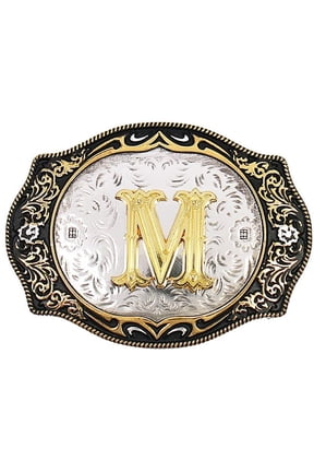 Western Belt Buckle Initial Letters ABCDMRJ to Z Cowboy Rodeo Small Gold Belt Buckles for Men Women