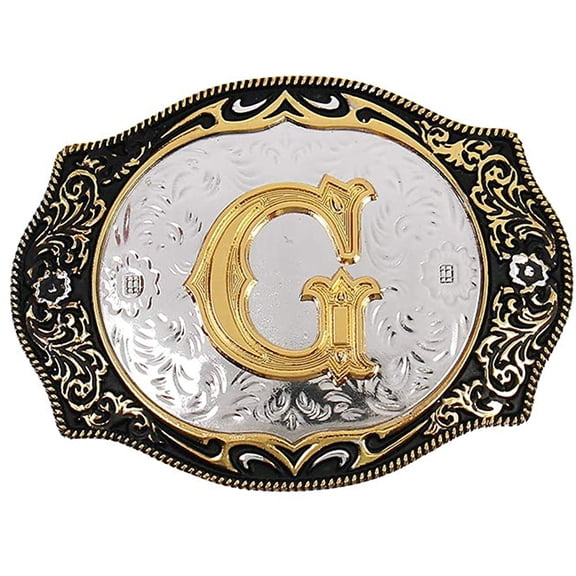 Western Belt Buckle Initial Letters ABCDMRJ to Z Cowboy Rodeo Small Gold Belt Buckles for Men Women