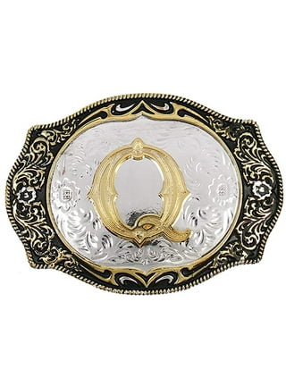 Mens Western Belt Buckle - Initial Cowboy Letter Oval Belt Buckles for Women
