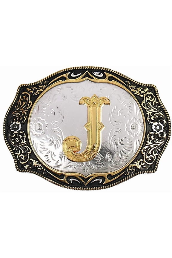 Western Belt Buckle Initial Letters ABCDMRJ to Z Cowboy Rodeo Small Gold Belt Buckles for Men Women
