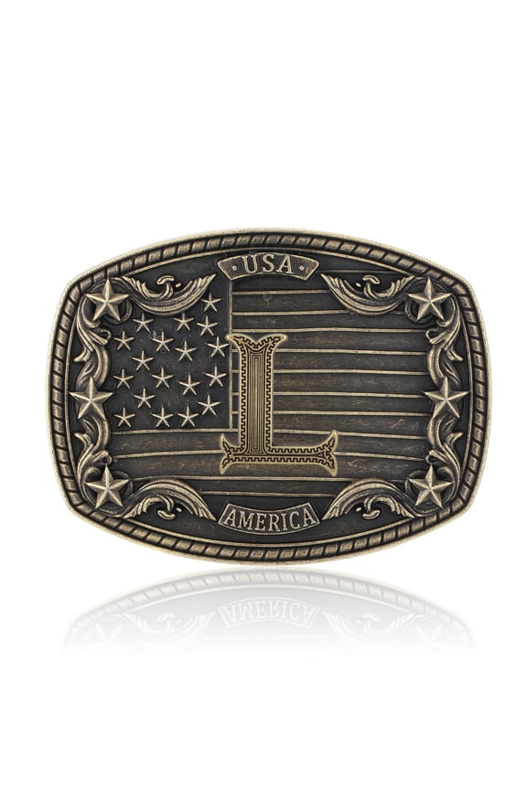 Western Belt Buckle Men Initial Letter ABCDJRM to Z Rodeo Cowboy Belt Buckles（Without belt）