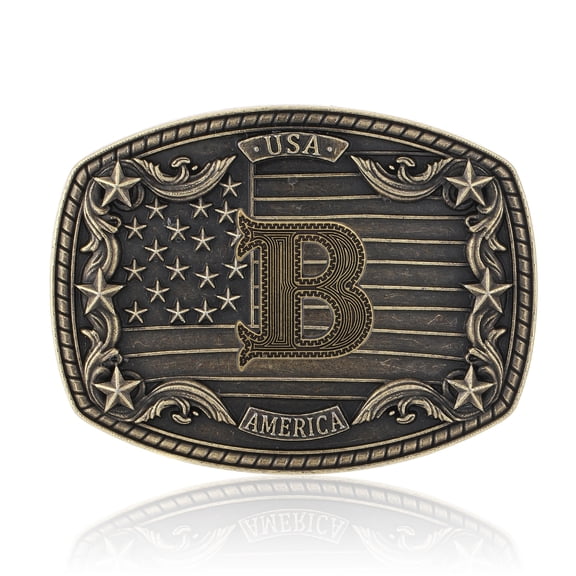 Western Belt Buckle Men Initial Letter ABCDJRM to Z Rodeo Cowboy Belt Buckles（Without belt）