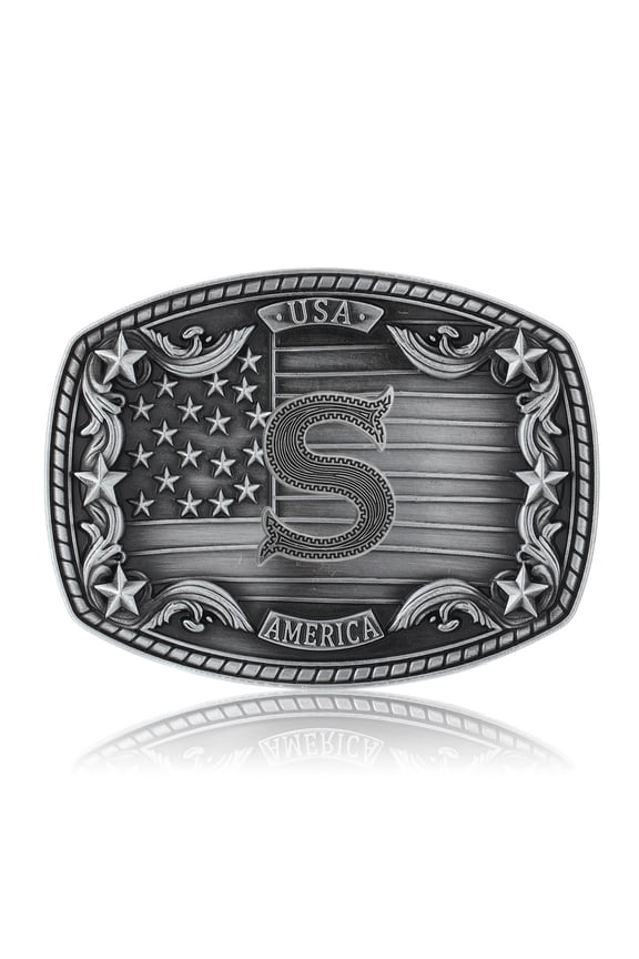Western Belt Buckle for Men Women, Initial Letter ABCDJRM to Z Silver Cowboy Belt Buckles American Flag Accessories