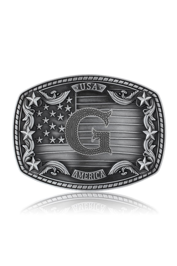 Western Belt Buckle for Men Women, Initial Letter ABCDJRM to Z Silver Cowboy Belt Buckles American Flag Accessories