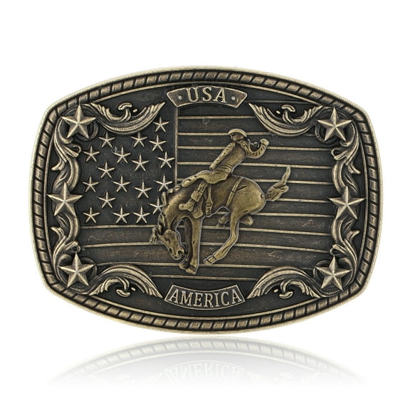 Western Belt Buckle for Men Women, Vintage Cowboy Cowgirl Texas Rodeo Longhorn Bull, Poker and Horse