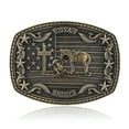 thumbnail image 1 of Western Belt Buckle for Men Women, Vintage Cowboy Cowgirl Texas Rodeo Longhorn Bull, Poker and Horse, 1 of 5