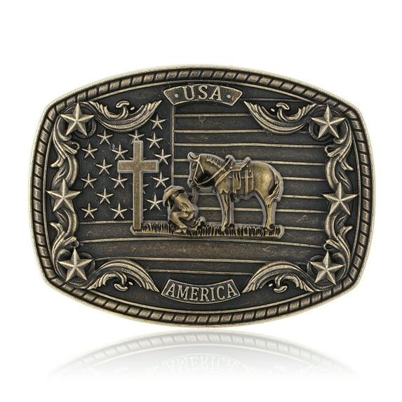 Western Belt Buckle for Men Women, Vintage Cowboy Cowgirl Texas Rodeo Longhorn Bull, Poker and Horse