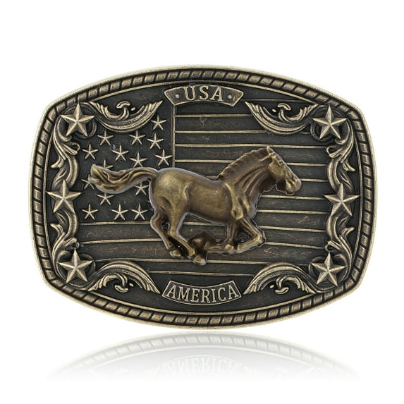 Western Belt Buckle for Men Women, Vintage Cowboy Cowgirl Texas Rodeo Longhorn Bull, Poker and Horse