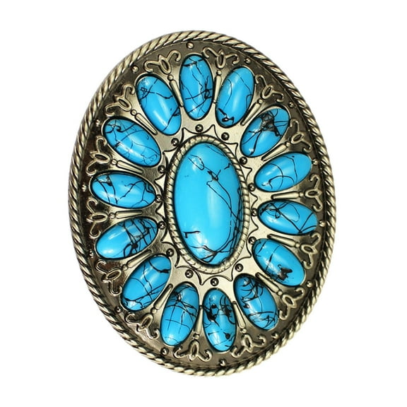 Western Belt Buckles, Retro Cowboy Blue Belts Buckle for Men Women