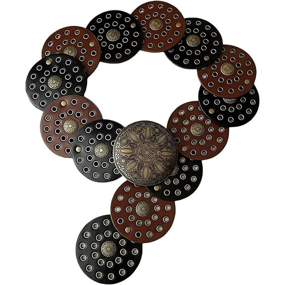 Western Belts for Women Wide Vintage Disc PU Leather Wasitband 38.35 x 3.54 Inch Hollow Boho Cowgirl Chunky Waist Belts with Metal Buckle for Jeans Dress Skirt (Black and Brown) 1pc