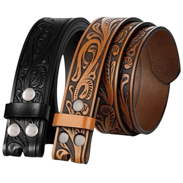 Men's Western Embossed Leather Belt – 1.5 Inch Wide – Brown – No Buckle – Handmade