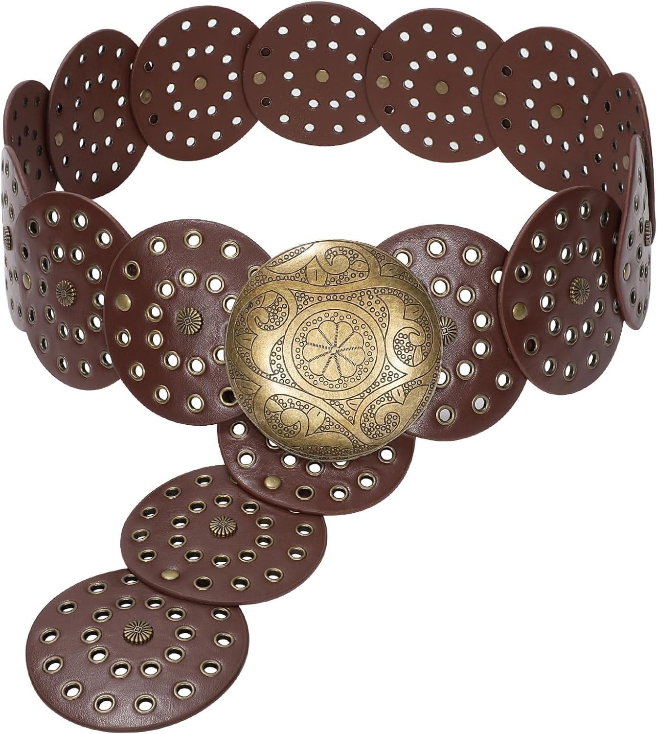 3544 Wide Western Disc Belt For Woman Cowgirl Cowboy Boho Country Coffee Women-s-Concho-Disc-Belt-  main image 4