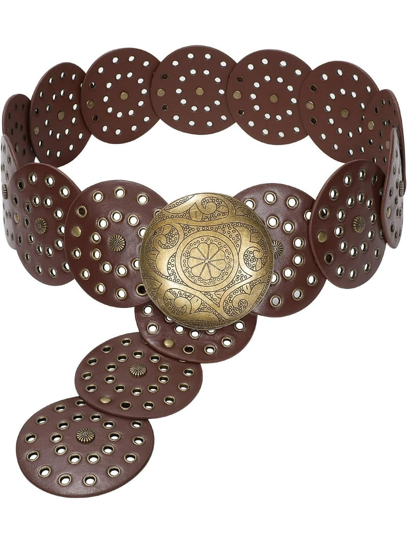 Western Belts for Women Wide Hollow Disc Leather Belt  display picture 1