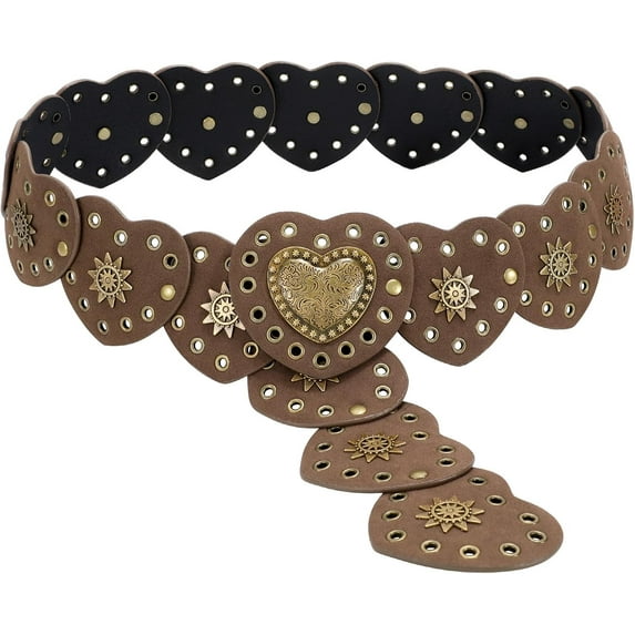 Western Belts for Women Wide Hollow Disc Leather Belt Cowgirl Waist Belt for Jeans Dresses with Metal Buckle