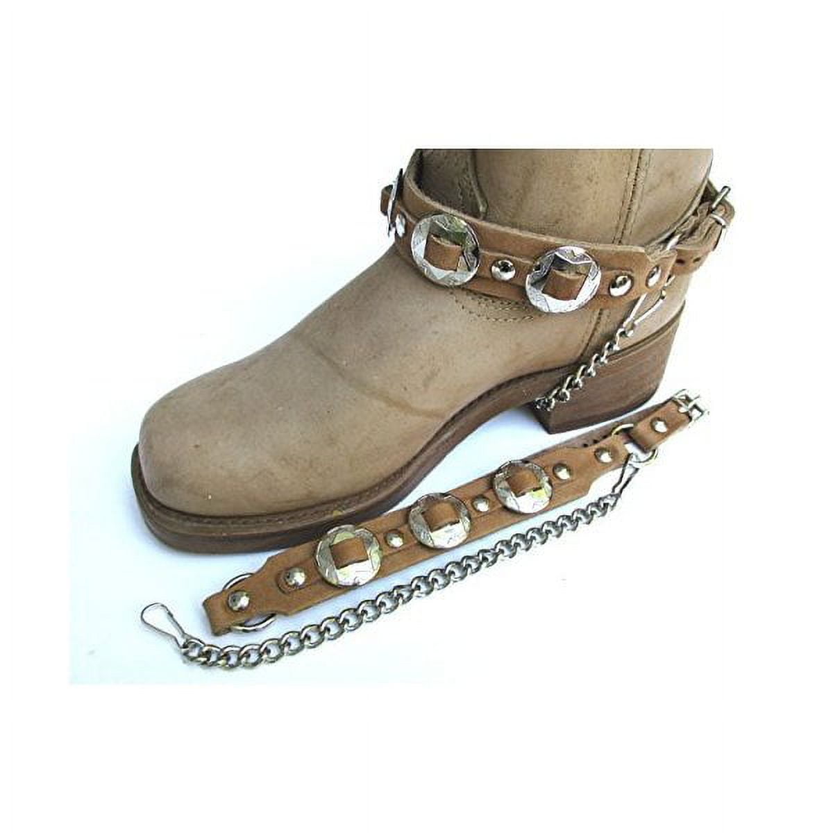 Western Biker Boot Chains Light Brown Leather with Triple Nickel