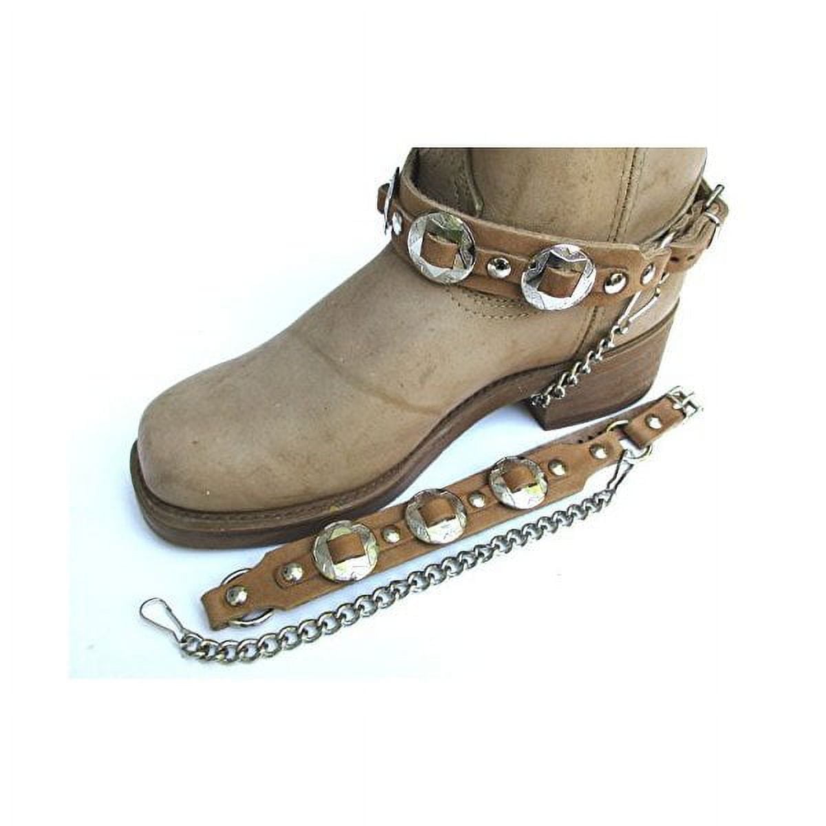 DANGEROUS THREADS Western Biker Boot Chains Light Brown Leather with Triple Nickel Conchos