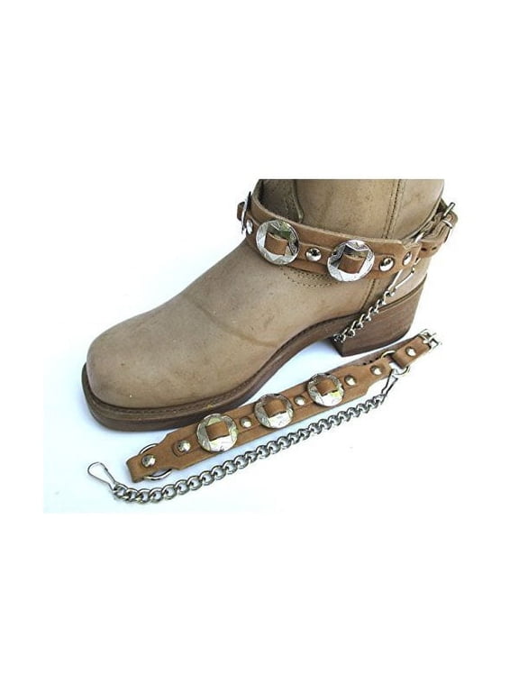 Western Biker Boot Chains Light Brown Leather with Triple Nickel Conchos