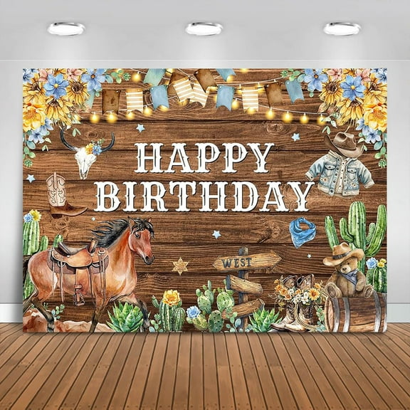 Western Birthday Backdrop Wild West Rustic Happy Birthday Party Photography Background for Boys Western Cowboy Theme Decorations Banner Photo Booth Props