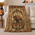 thumbnail image 1 of Western Bison Arid Landscape Halloween Pumpkins Black Cat, Cozy Pet Portrait Pattern, Warm Flannel Blanket for Cabin and Lodge, Cat Lovers Halloween Gift, Pet Lover Home Decor, 1 of 9