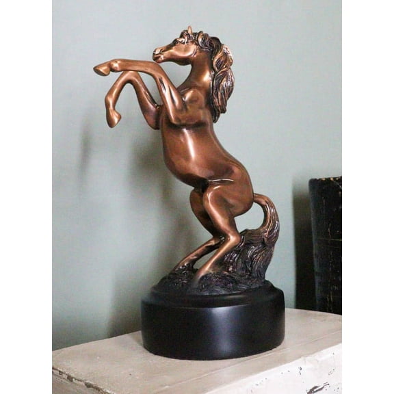 Western Black Beauty Prancing Horse Bronzed Resin Figurine With Base 6.75"Tall