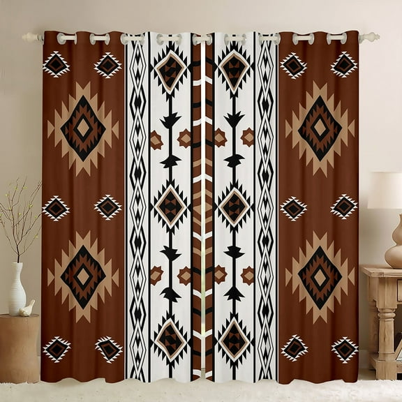 Western 30%-50% Blackout Curtains 42"Wx84"L Brown Rustic Boho Aztec Window Curtains,Country Cabin Lodge Curtains & Drapes Adults Men Southwestern Tribal Curtains 2 Panels