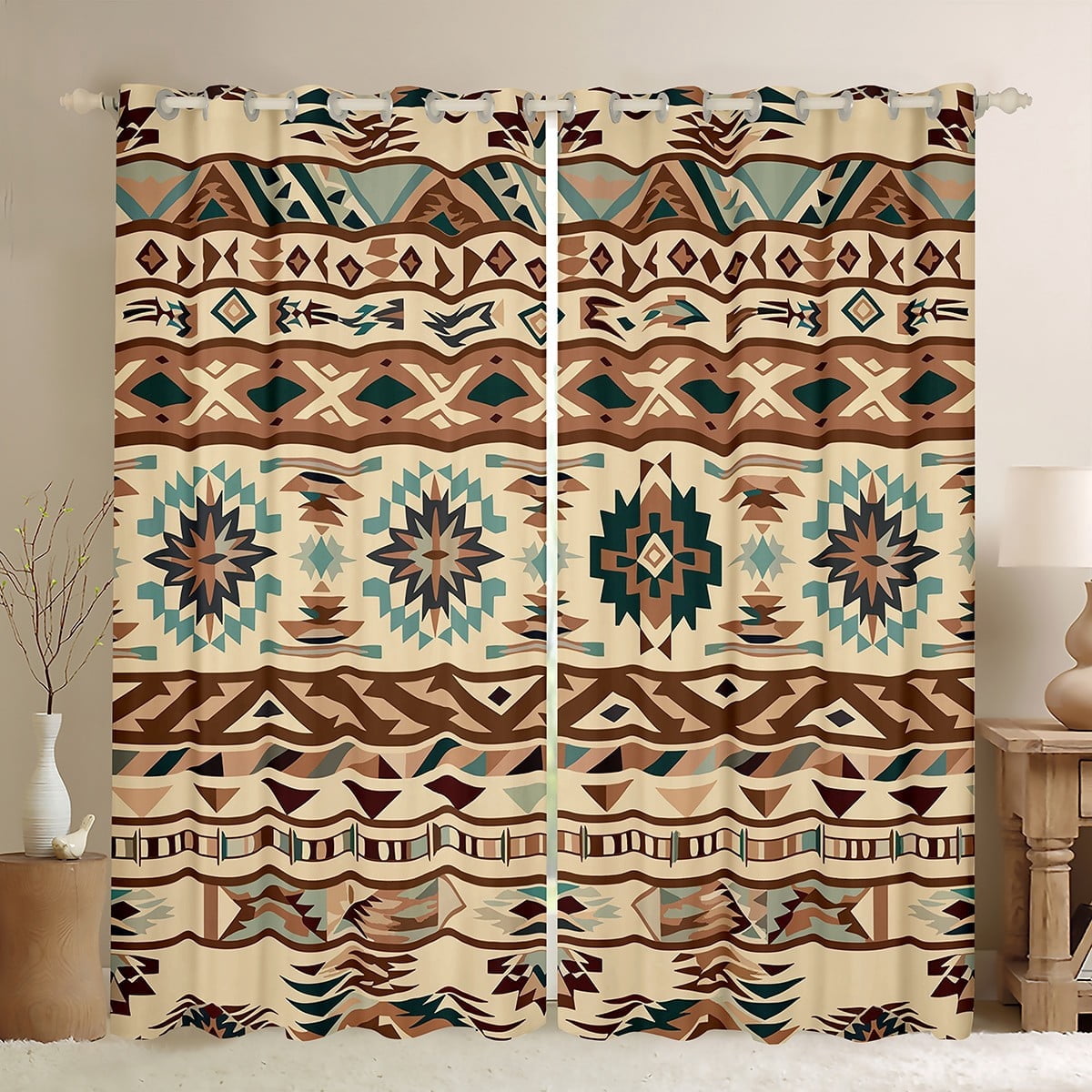 Western Blackout&nbsp;Curtains Southwestern Curtains for Living Room,Geometric Aztec Curtains&nbsp;&&nbsp;Drapes 2 Panels 42"Wx90"L