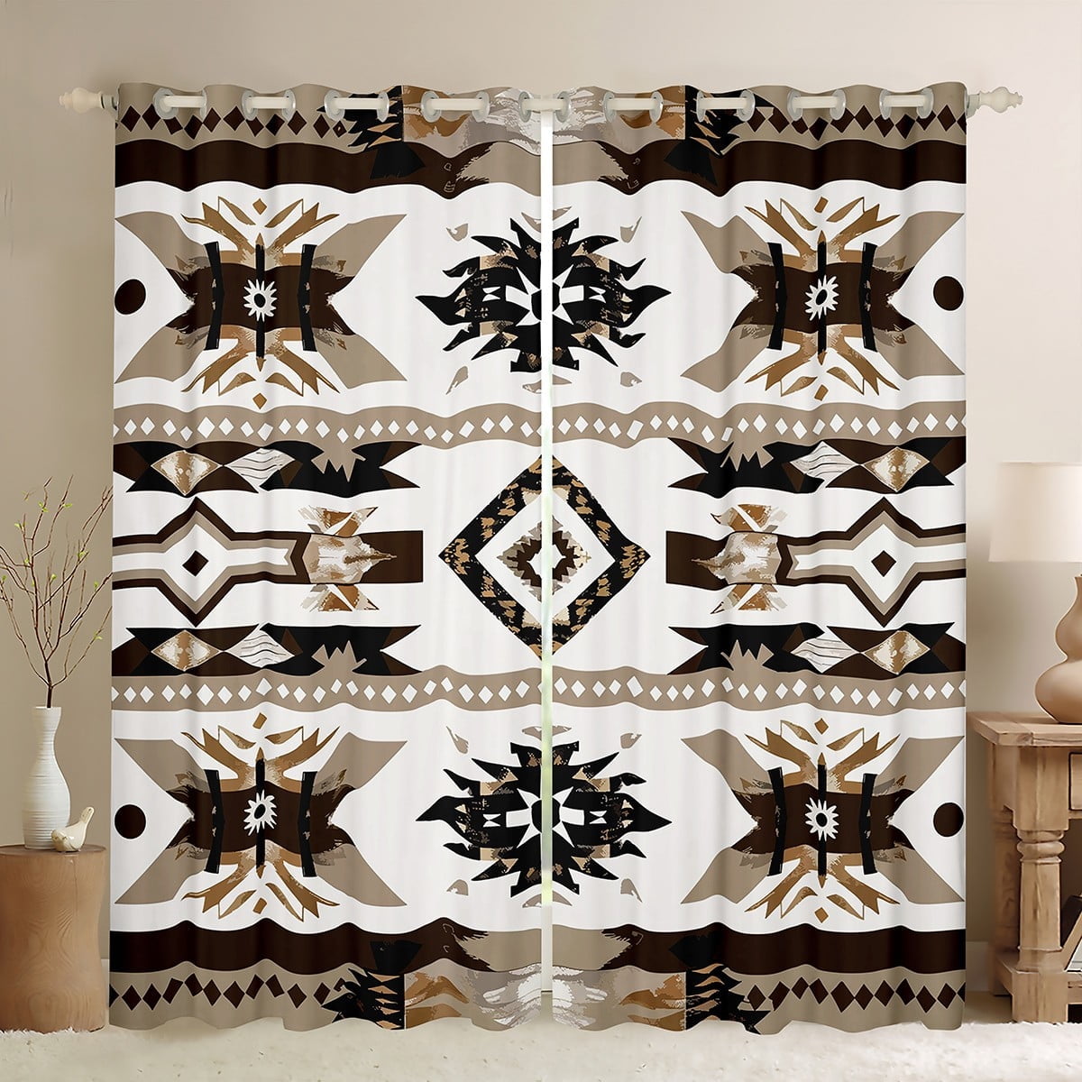 Western 30%-50% Blackout Curtains for Bedroom Southwestern Curtains,Geometric Aztec Curtains Drapes 2 Panels 52"Wx84"L