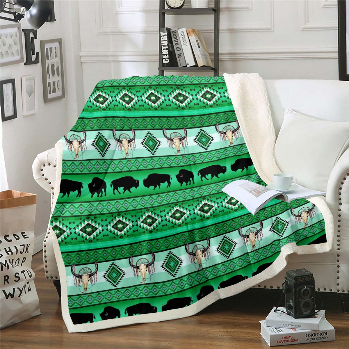 Western Blanket 40"x50",Longhorn Skull Southwestern Throw Blanket Aztec Fleece Blanket Highland