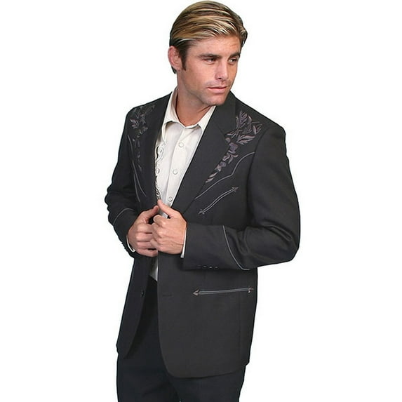 Western Blazer Mens Coat Tonal Embroidery Button Front P-733L