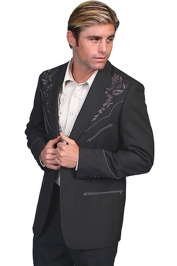 Western Blazer Mens Coat Tonal Embroidery Button Front P-733L