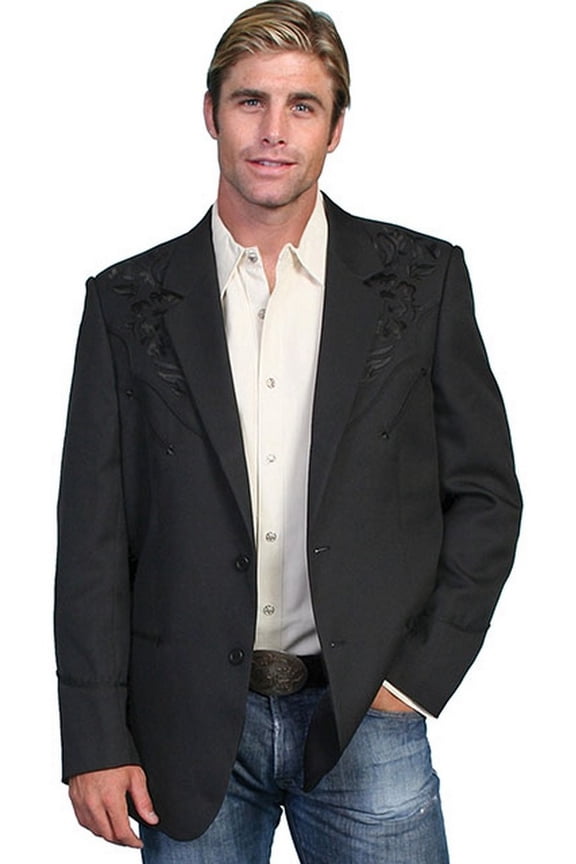 Western Blazer Mens Coat Tonal Embroidery Button Front P-733L