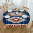 thumbnail image 1 of Western Blue Red Round Tablecloth 60 Inch - Waterproof Fabric Table Cloth Protector, Southwest Ethnic Boho Geometric Abstract Tablecloths Washable Table Cover for Kitchen Banquet Party, 1 of 6
