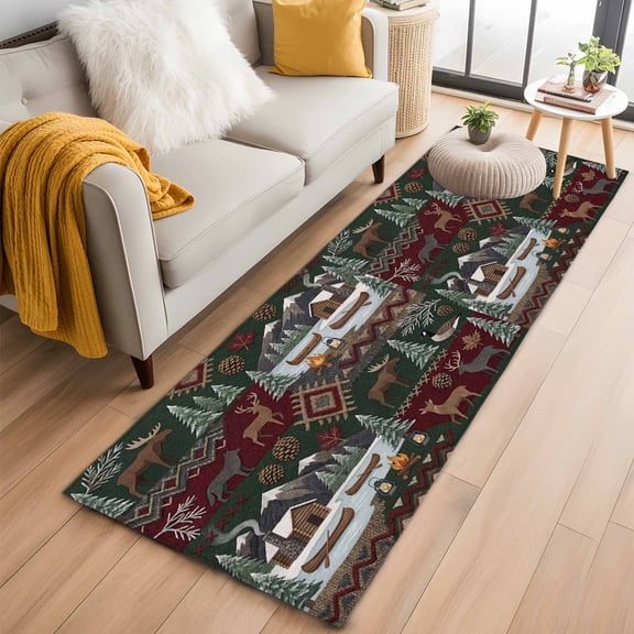 Western Boho 2'x6' Runner Rugs for Hallway Kitchen Bedside Non Slip, Farmhouse Country Rustic Chic Wild Nature Cabin Deer Entryway Rug Runners with Rubber Backing, Long Carpet Runner for Laundry Room