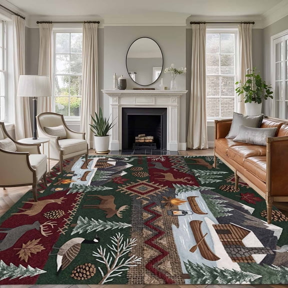 Western Boho Area Rug 5x8 Washable Rug Non Slip Farmhouse Country Rustic Chic Wild Nature Cabin Deer Large Area Rug Soft Stainresistant Indoor Floor Carpet for Bedroom Home Office Dining Room