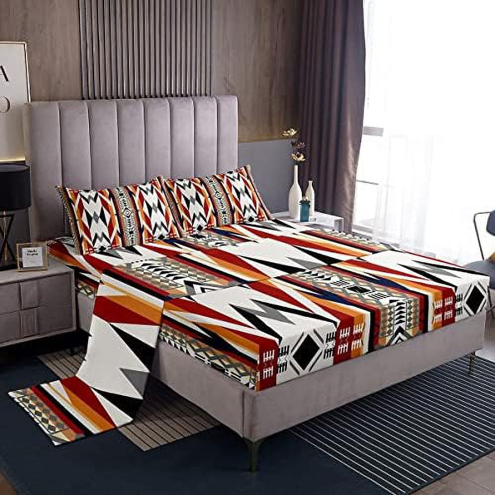 Western Boho Bed Sheets Queen Aztec Fitted Sheet Ethnic Tribal Arrow