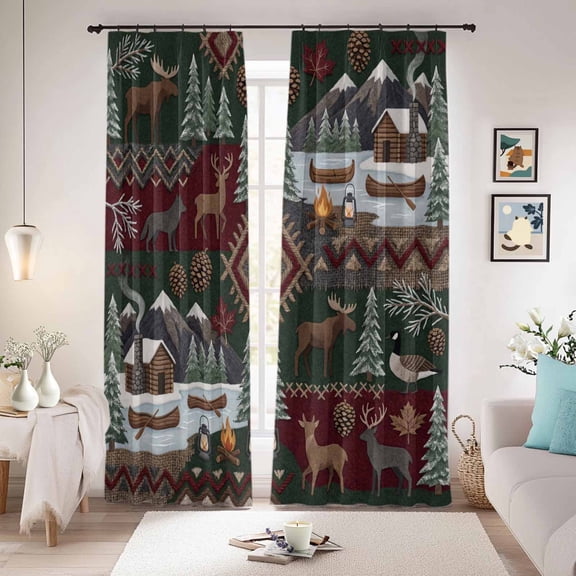 Western Boho Blackout Curtains for Bedroom/Living Room, Pleated Black Out Curtains, Farmhouse Country Rustic Chic Wild Nature Cabin Deer Room Darkening Window Drapes with Hooks 2 Panels, 39"x70"