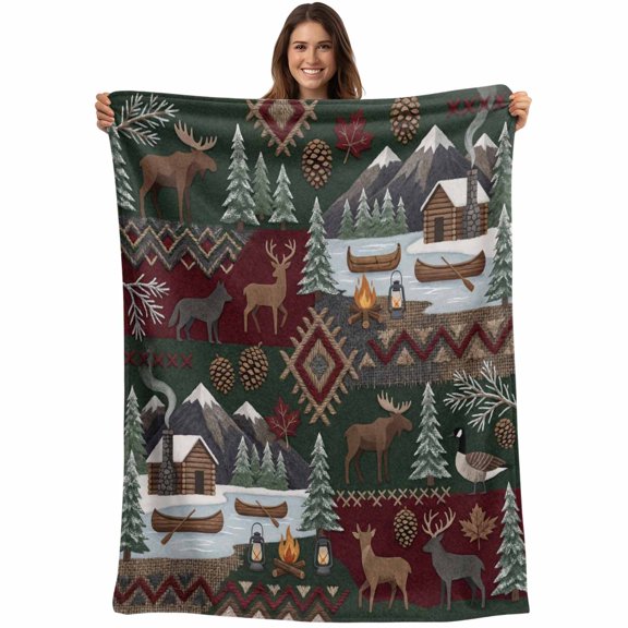 Western Boho Blanket Soft Cozy Warm Throw Blanket for Couch, Plush Fuzzy Flannel Fleece Blankets for Sofa, Farmhouse Country Rustic Chic Wild Nature Cabin Deer Bed Blankets Gifts for Men, 30"x40"