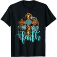 thumbnail image 1 of Western Boho Christian Turquoise Leopard Faith Cross Jesus T-Shirt Black 3X-Large, 1 of 4