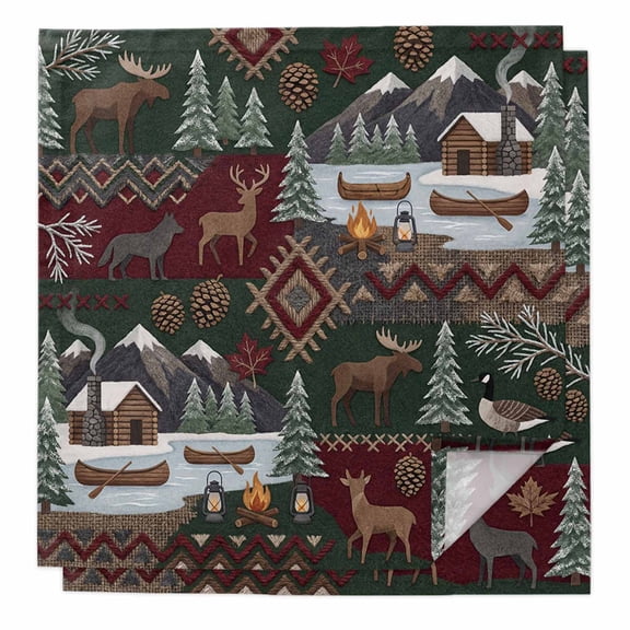 Western Boho Cloth Napkins, Farmhouse Country Rustic Chic Wild Nature Cabin Deer Washable and Reusable Dinner Napkins Set of 2, Table Napkin for Kitchen Party Birthday Wedding Hotel 20"x20"