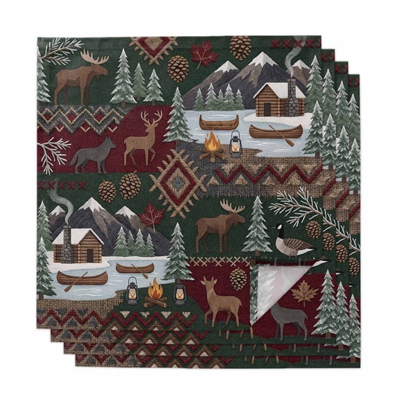 Western Boho Cloth Napkins, Farmhouse Country Rustic Chic Wild Nature Cabin Deer Washable and Reusable Dinner Napkins Set of 4, Table Napkin for Kitchen Party Birthday Wedding Hotel 20"x20"