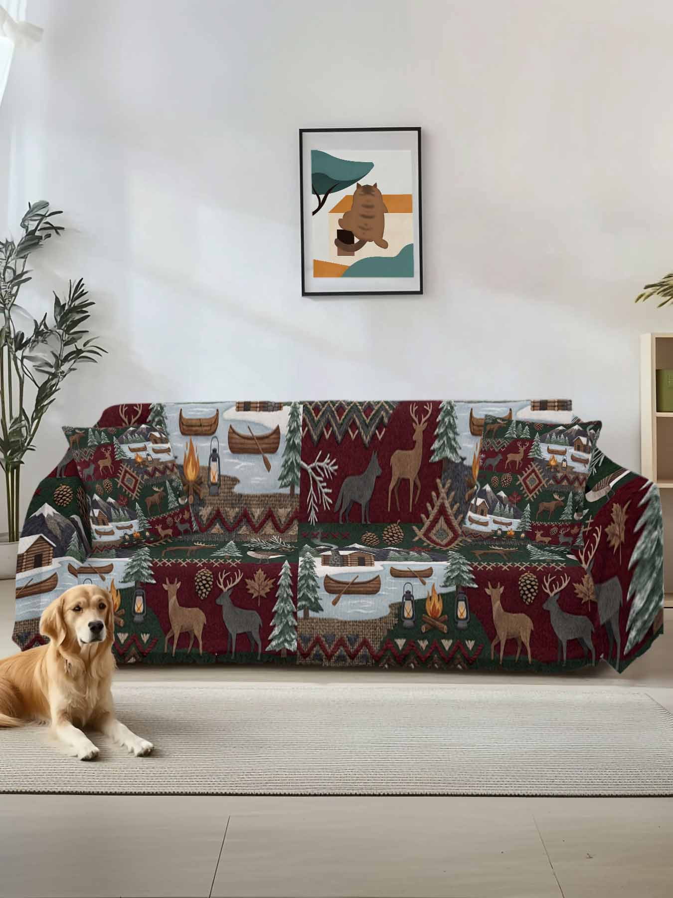 Western Boho Couch Cover, Farmhouse Country Rustic Chic Wild Nature Cabin Deer Oversized Sofa Cover Blanket for 3 Cushion Couch, Sectional Sofa Slipcover Protector for Living Room Bedroom 71''x150''