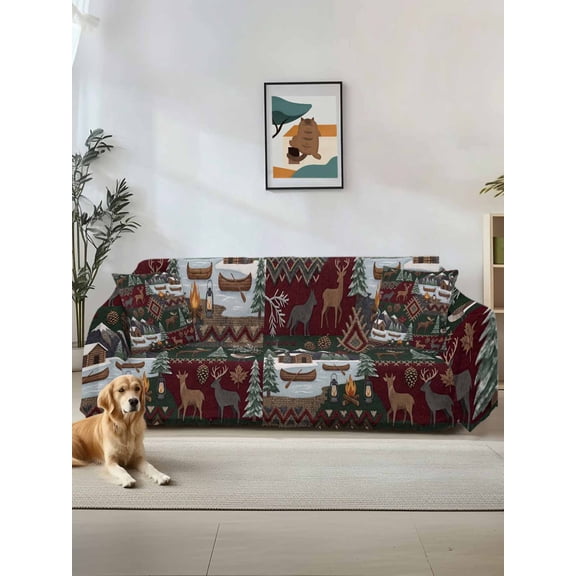 Western Boho Couch Cover Sofa Covers 3 Cushion Sectional Couch, Farmhouse Country Rustic Chic Wild Nature Cabin Deer Washable Sofa Covers Slipcover Sectional Sofa Cover, Furniture Protector 71"x150"